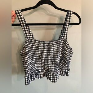 American Eagle Smock Gingham Bow Tie Crop Top